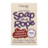 Friendly Soap Patchouli -Soap On A Rope by Friendly Soap Personal Care — front view showing product label and branding, studio product photo on white background
