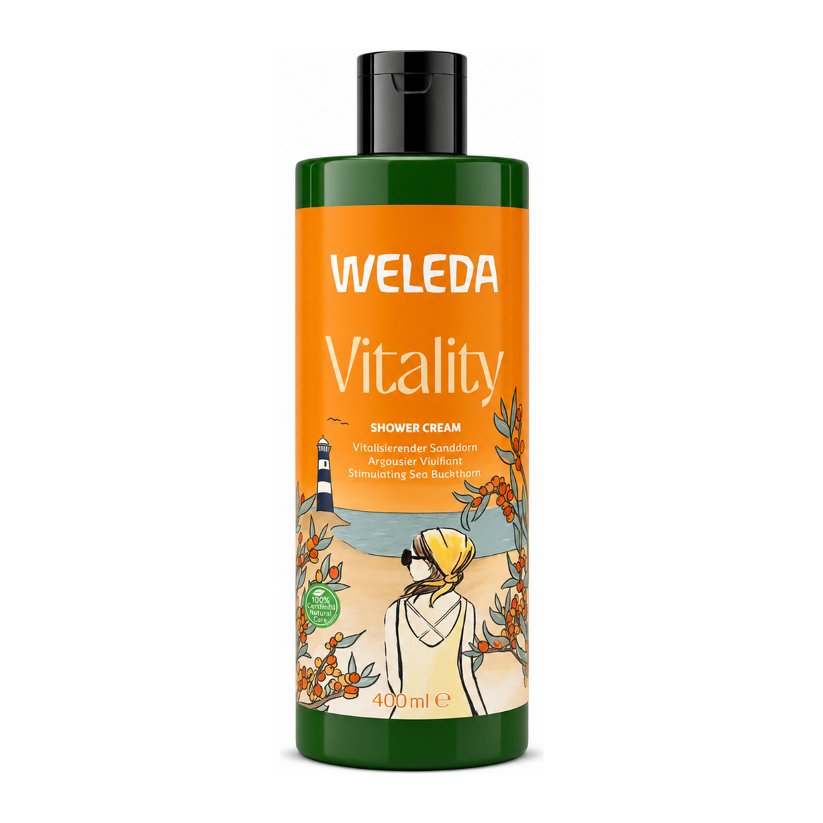 Weleda Vitality Shower Cream Sea Buckthorn by Weleda Personal Care — front view showing product label and branding, studio product photo on white background