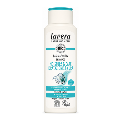 Lavera Basis Sensitive Moisture & Care Shampoo by Lavera — front view showing product label and branding, studio product photo on white background