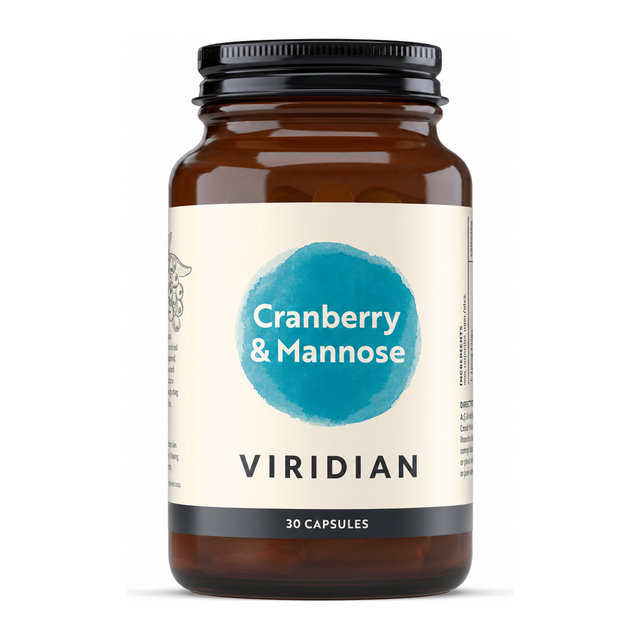 Viridian Cranberry & Mannose 30 caps by Viridian Natural Remedies — front view showing product label and branding, studio product photo on white background