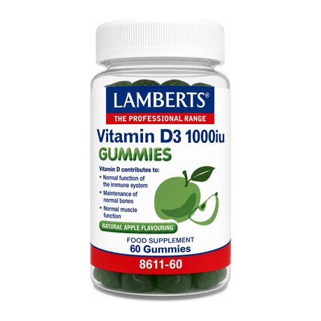 Lamberts Vitamin D3 Gummies 1000iu 60s by Lamberts Vitamin & Mineral Supplements — front view showing product label and branding, studio product photo on white background