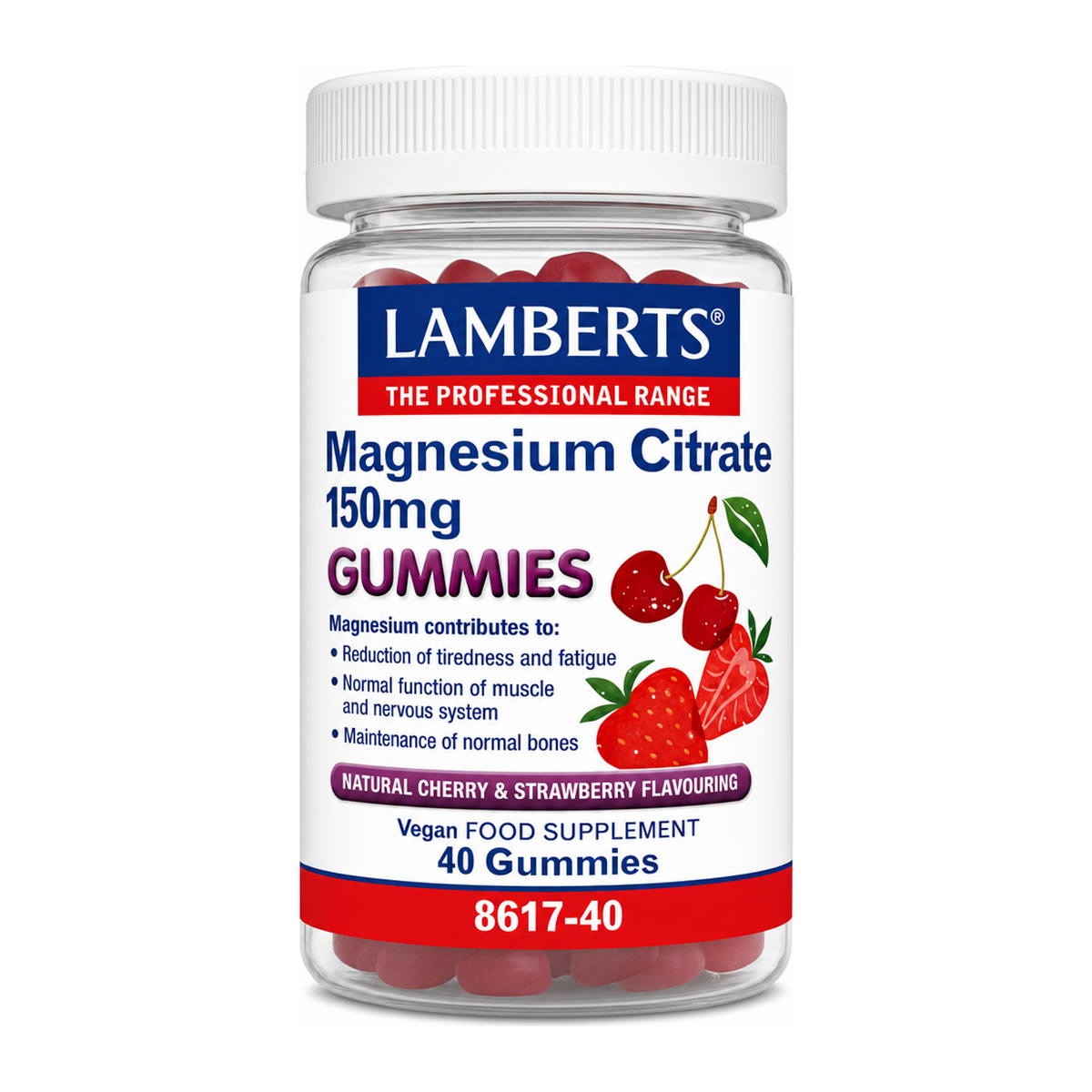 Lamberts Magnesium Citrate Gummies 40s by Lamberts Vitamin & Mineral Supplements — front view showing product label and branding, studio product photo on white background