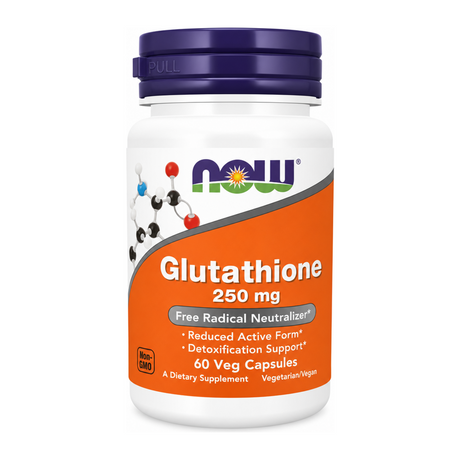 Now Glutathione 250mg 60 vcaps by Now — front view showing product label and branding, studio product photo on white background