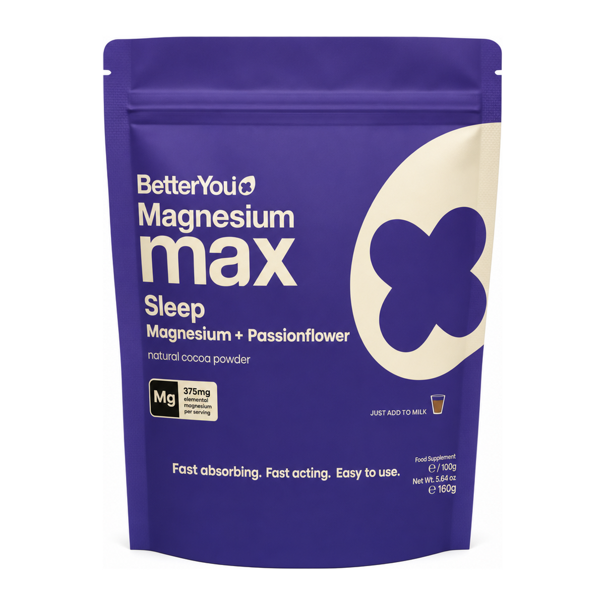 BetterYou Magnesium Max Sleep Powder by BetterYou Vitamin & Mineral Supplements — front view showing product label and branding, studio product photo on white background