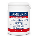 Lamberts L-Histidine HCl 500mg Capsules by Lamberts Natural Remedies — front view showing product label and branding, studio product photo on white background