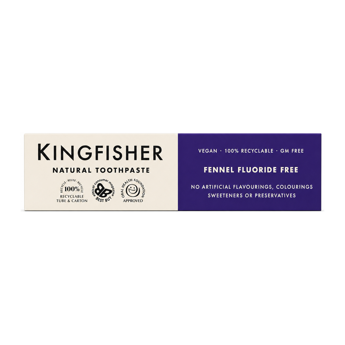 Kingfisher Fennel Fluoride Free Toothpaste by Kingfisher Natural Beauty — front view showing product label and branding, studio product photo on white background