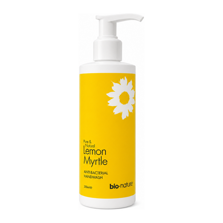 Lemon Myrtle Anti-Bacterial Handwash 250ml by Bio-nature Natural Beauty — front view showing product label and branding, studio product photo on white background