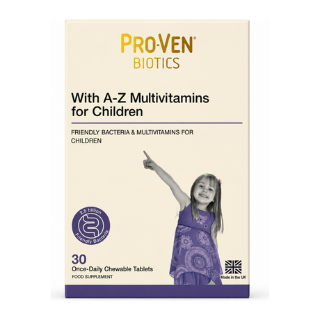 Proven with A-Z Multivits for Children by Pro-Ven Vitamin & Mineral Supplements — front view showing product label and branding, studio product photo on white background