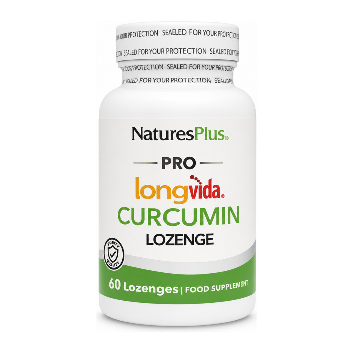 Natures Plus Longvida Curcumin Lozenges by NaturesPlus Natural Remedies — front view showing product label and branding, studio product photo on white background