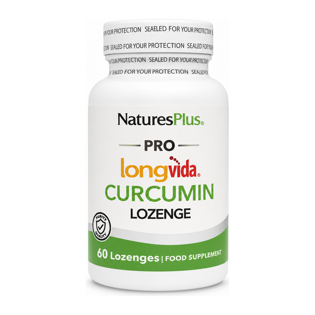 Natures Plus Longvida Curcumin Lozenges by NaturesPlus Natural Remedies — front view showing product label and branding, studio product photo on white background