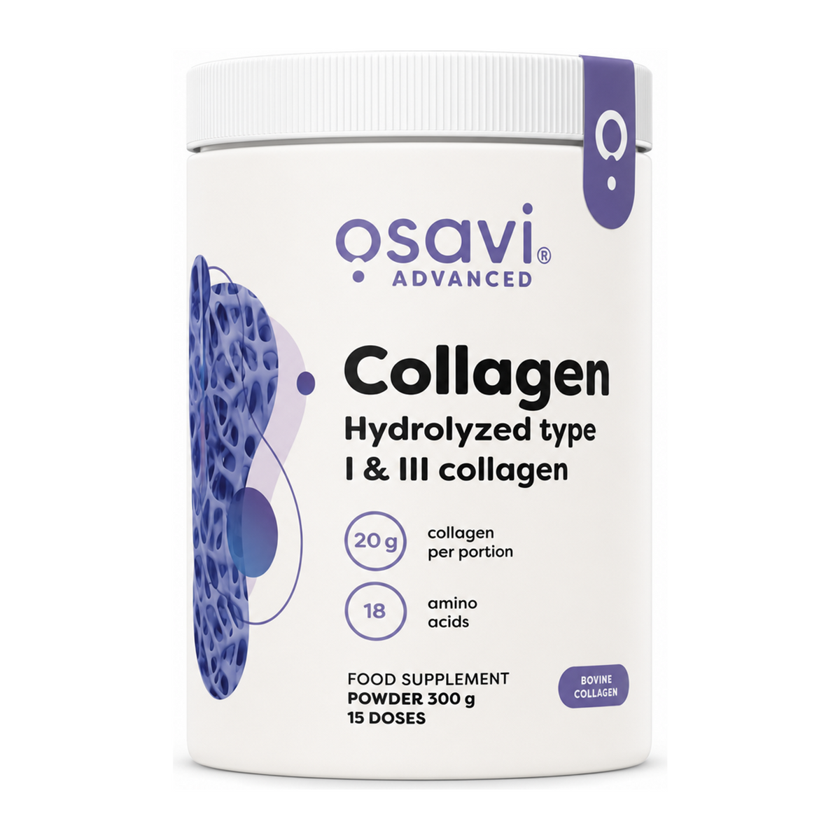 Osavi Advanced Collagen Hydrolyzed Type I & III by Osavi Natural Remedies — front view showing product label and branding, studio product photo on white background