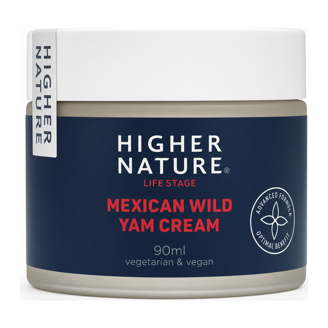 Higher Nature Mexican Yam Cream 90ml by Higher Nature Vitamin & Mineral Supplements — front view showing product label and branding, studio product photo on white background