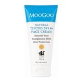 MooGoo Natural Tinted SPF40 Face Cream by MooGoo Natural Beauty — front view showing product label and branding, studio product photo on white background