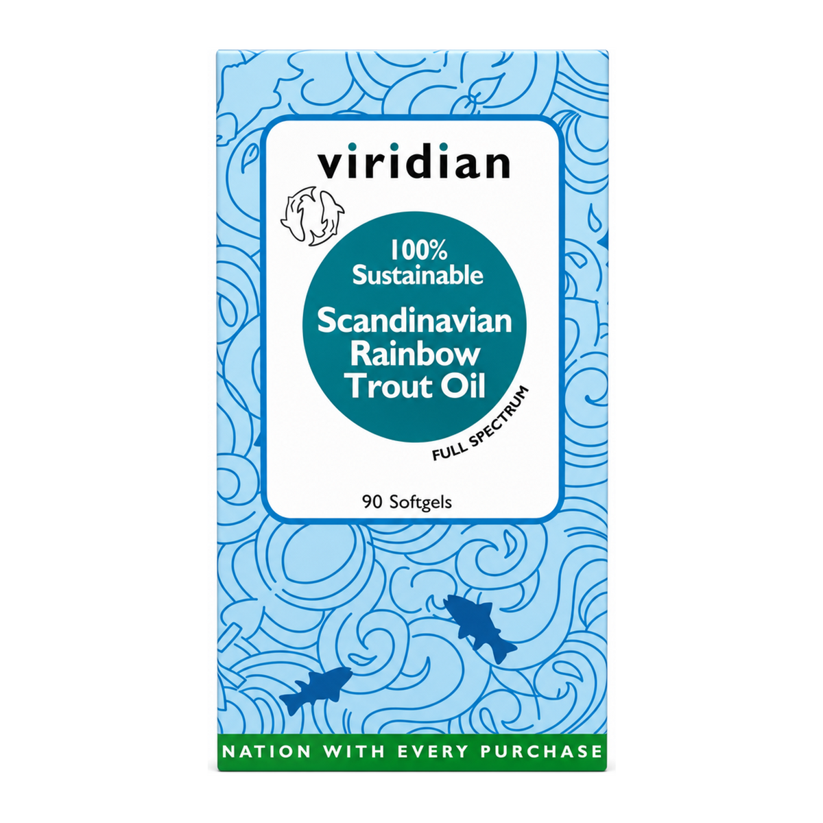 Viridian Sust. Scandinavian Rainbow Trout Oil by Viridian Natural Remedies — front view showing product label and branding, studio product photo on white background