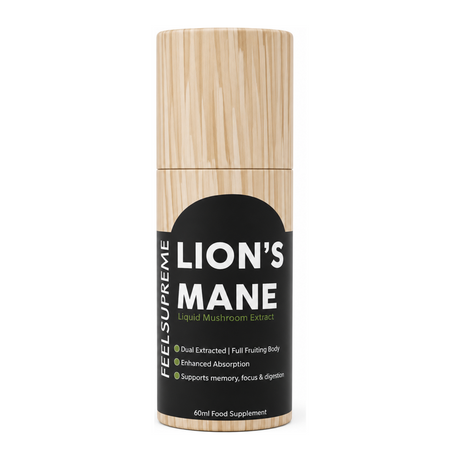 Feel Supreme Lion's Mane Liquid by Feel Supreme Natural Remedies — front view showing product label and branding, studio product photo on white background