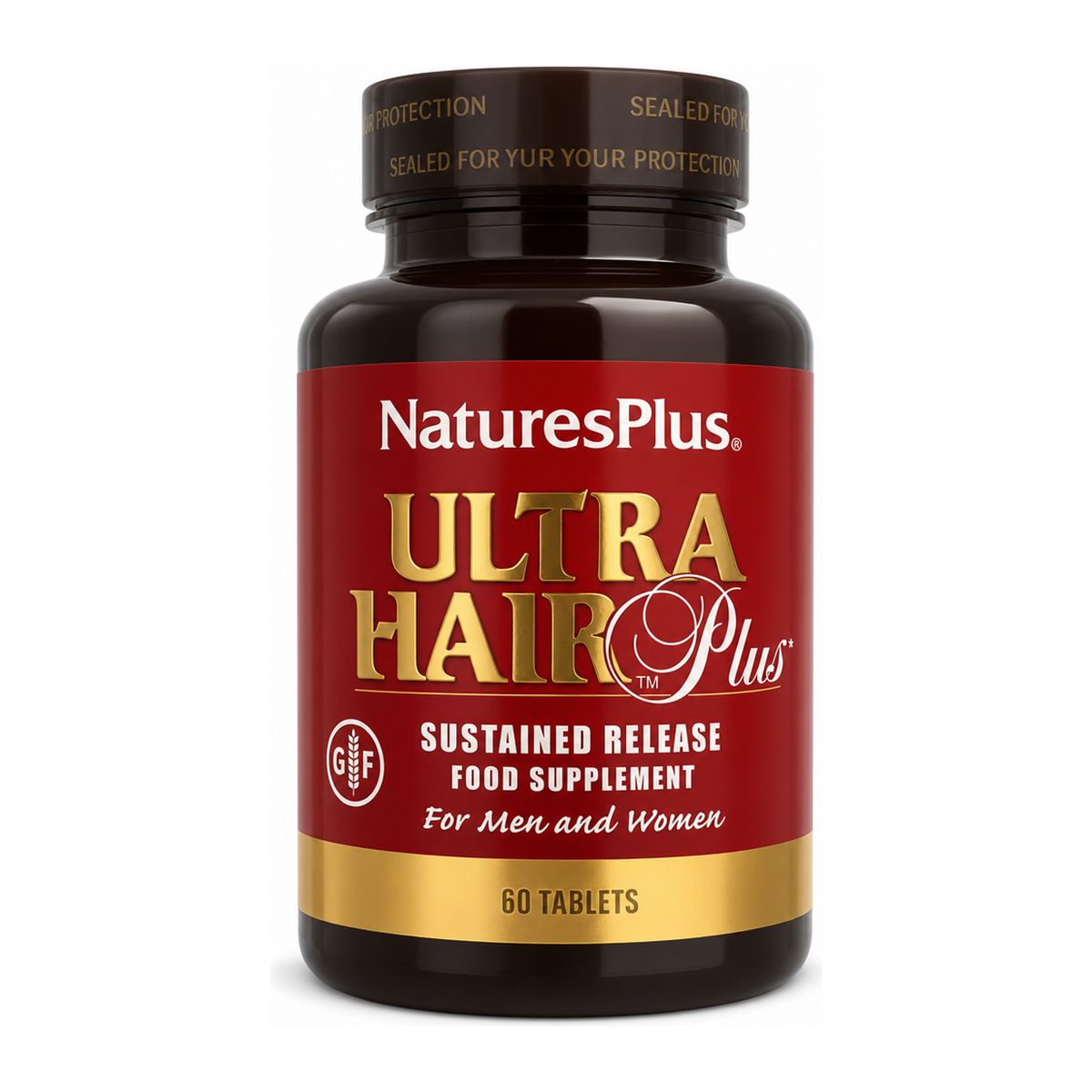 Natures Plus Ultra Hair Plus For Men and Women by NaturesPlus Natural Remedies — front view showing product label and branding, studio product photo on white background