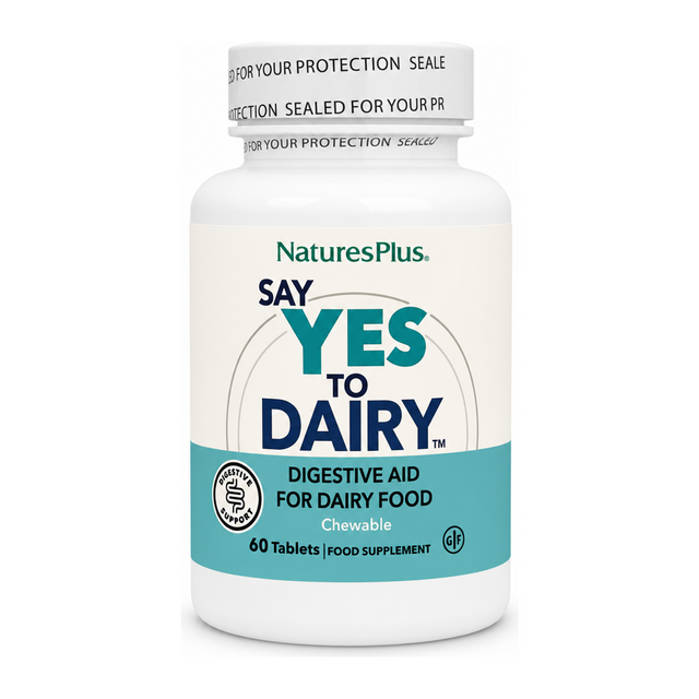 Natures Plus Say Yes to Dairy 60 tabs by NaturesPlus Natural Remedies — front view showing product label and branding, studio product photo on white background