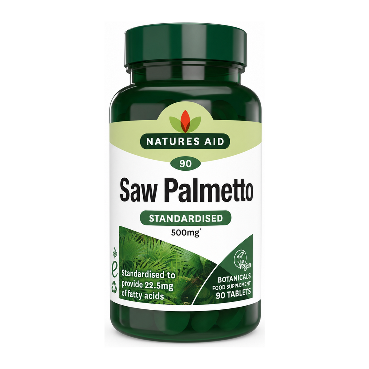 Natures Aid Saw Palmetto - 500mg 90 Tablets by Natures Aid Natural Remedies — front view showing product label and branding, studio product photo on white background