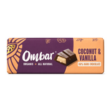 Ombar Coconut Vanilla Filled Chocolate Bar by Ombar Health Food — front view showing product label and branding, studio product photo on white background