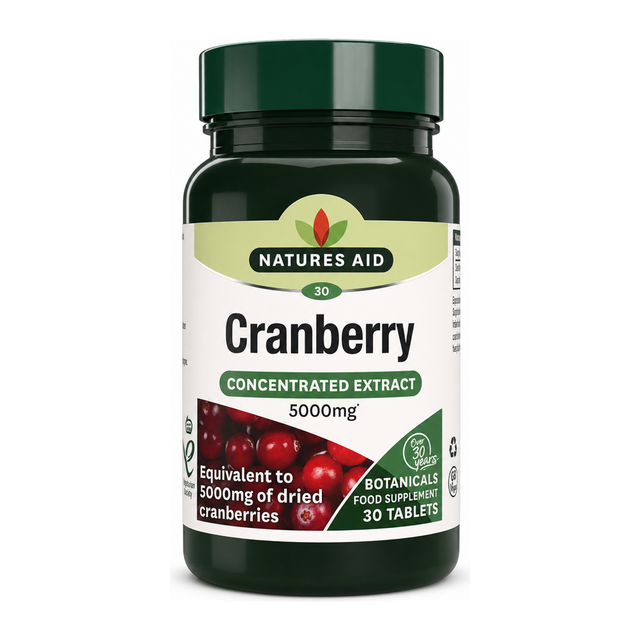 Natures Aid Cranberry - 200mg (5000mg equiv) 30 Tabs by Natures Aid Natural Remedies — front view showing product label and branding, studio product photo on white background