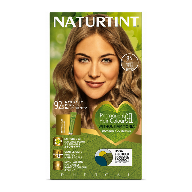 Naturtint Permanent Hair Colourant Wheatgerm Blonde 8N 170ml by Naturtint Natural Beauty — front view showing product label and branding, studio product photo on white background