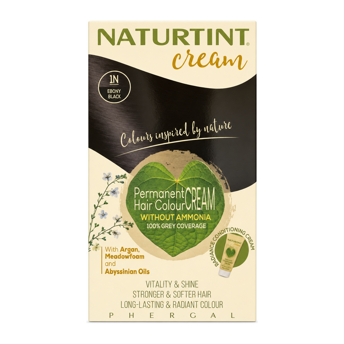 Naturtint Hair Colour Cream 1N Ebony Black by Naturtint Natural Beauty — front view showing product label and branding, studio product photo on white background