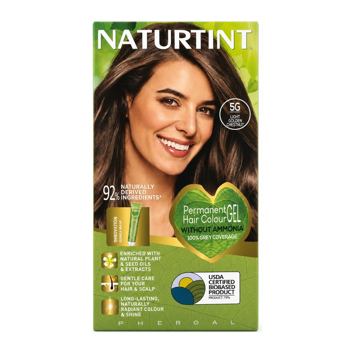 Naturtint Permanent Hair Colourant Light Golden Chestnut 5G 170ml by Naturtint Natural Beauty — front view showing product label and branding, studio product photo on white background
