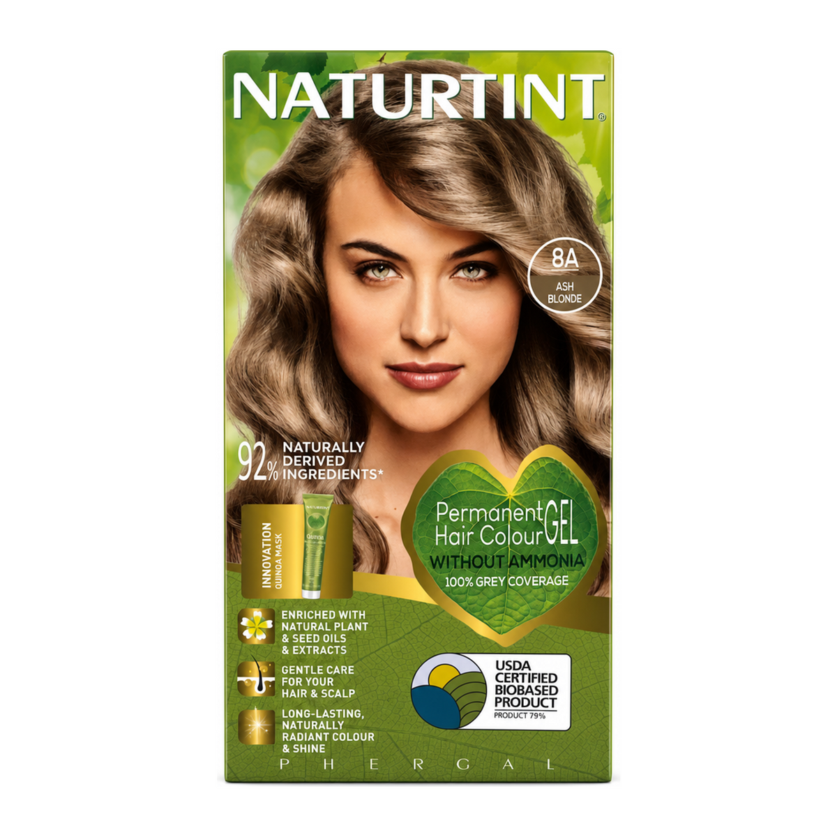 Naturtint Permanent Hair Colourant Ash Blonde 8A by Naturtint Natural Beauty — front view showing product label and branding, studio product photo on white background