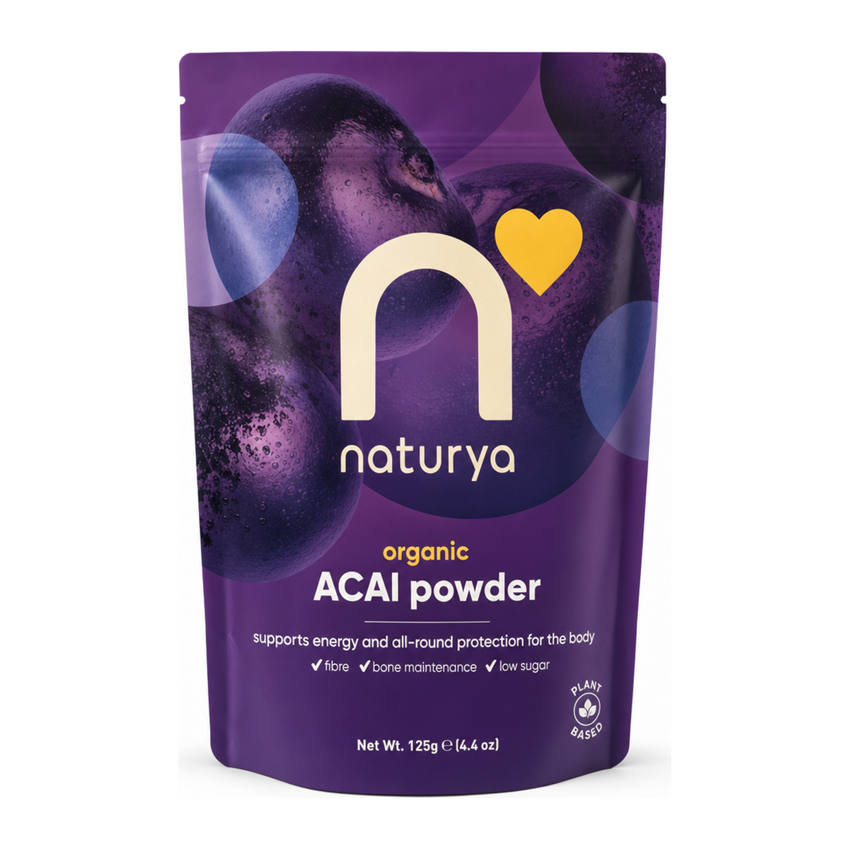 Naturya Organic Acai Powder by Naturya Natural Remedies — front view showing product label and branding, studio product photo on white background