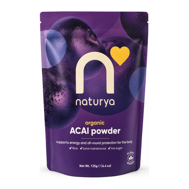 Naturya Organic Acai Powder by Naturya Natural Remedies — front view showing product label and branding, studio product photo on white background