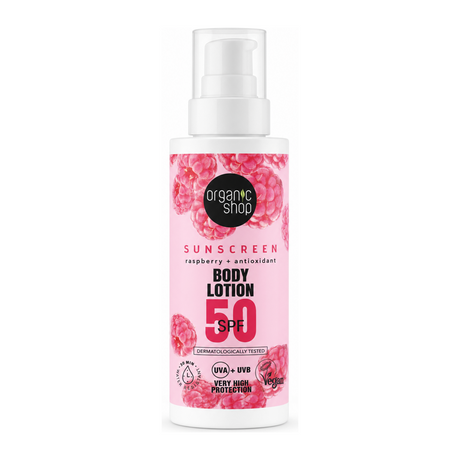 Organic Shop OrganicShop Sunscreen Body Lotion SPF50 by Organic Shop Personal Care — front view showing product label and branding, studio product photo on white background