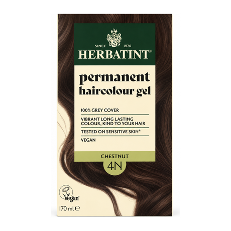 Herbatint Chestnut Ammonia Free hair Colour 4N by Herbatint Natural Beauty — front view showing product label and branding, studio product photo on white background