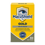 MacuShield Gold X 90 Capsules by MacuShield Natural Remedies — front view showing product label and branding, studio product photo on white background