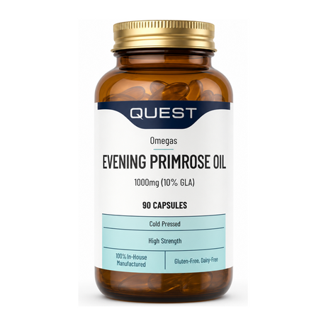 Quest EVENING PRIMROSE OIL 1000mg by Quest Vitamin & Mineral Supplements — front view showing product label and branding, studio product photo on white background