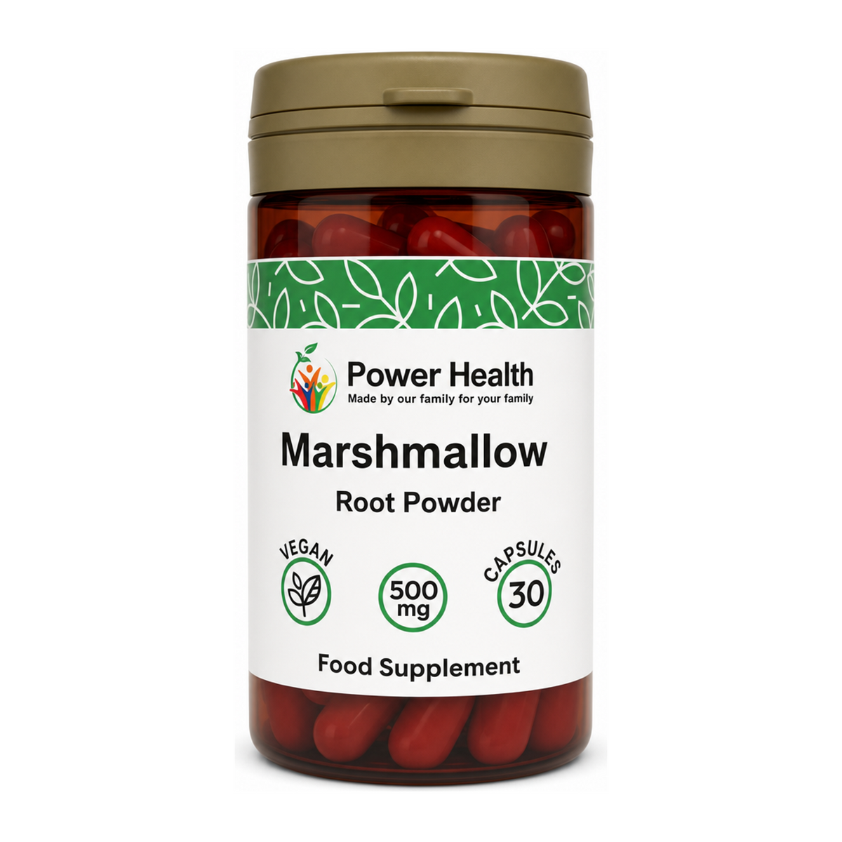 Power Health Marshmallow Root Powder 500mg 30 Caps by Power Health Natural Remedies — front view showing product label and branding, studio product photo on white background