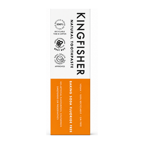 Kingfisher Baking Soda Mint Fluoride Free Toothpaste by Kingfisher Natural Beauty — front view showing product label and branding, studio product photo on white background