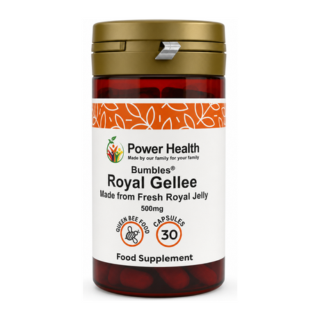 Power Health Bumbles Royal Gellee 500mg using Rapeseed Oil by Power Health Natural Remedies — front view showing product label and branding, studio product photo on white background