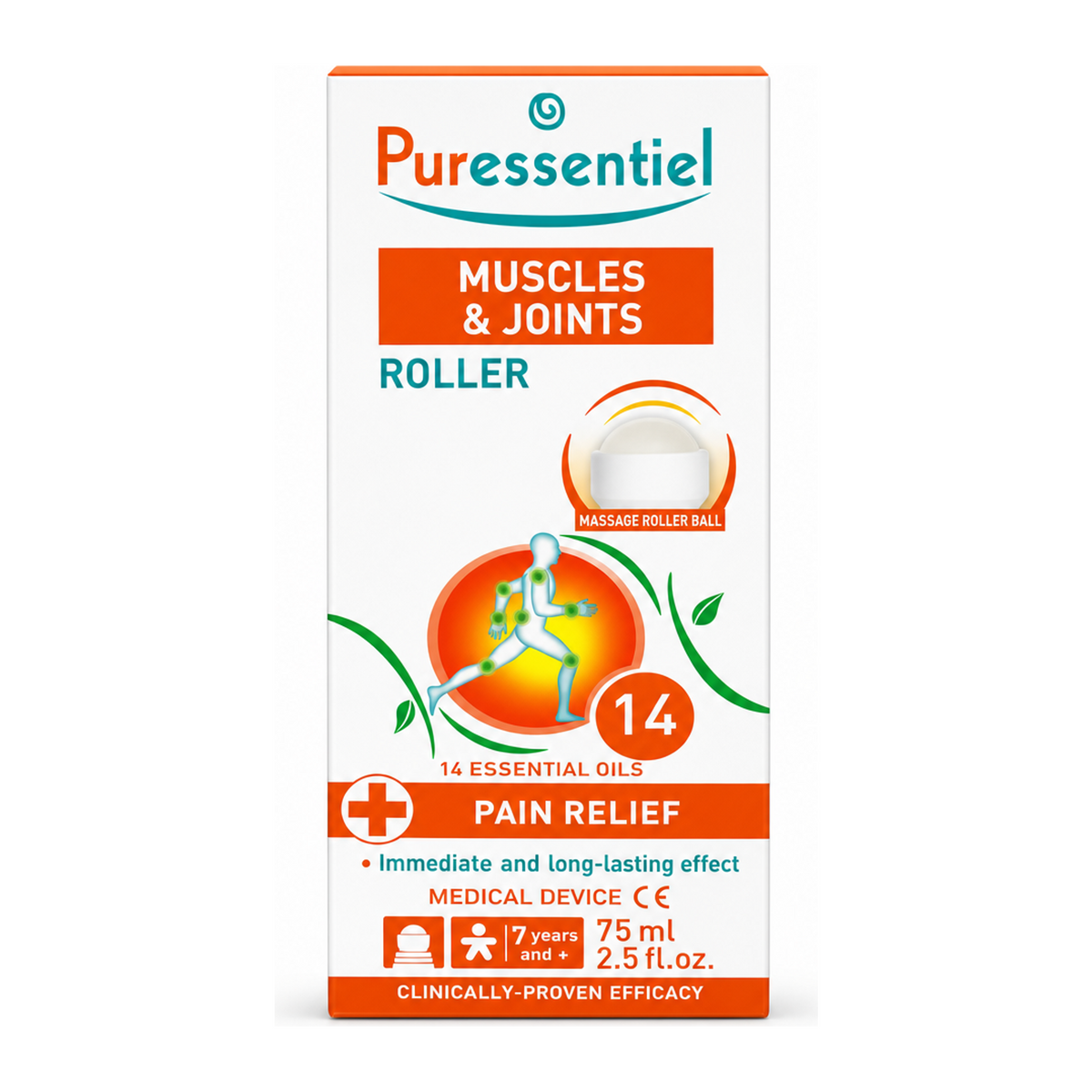 Puressentiel Muscles & Joints Roller by Puressentiel Natural Beauty — front view showing product label and branding, studio product photo on white background