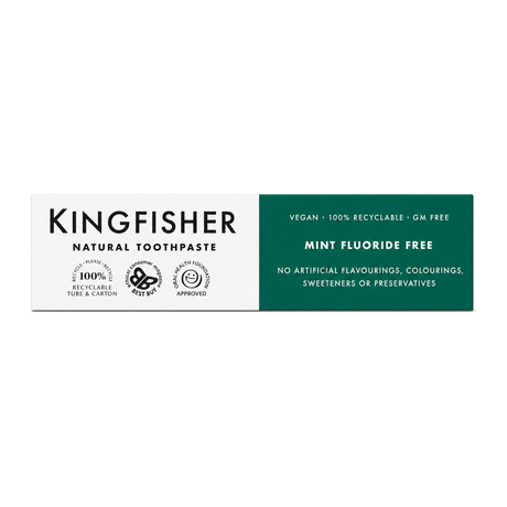 Kingfisher Natural Mint Fluoride Free Toothpaste by Kingfisher Natural Beauty — front view showing product label and branding, studio product photo on white background