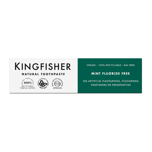 Kingfisher Natural Mint Fluoride Free Toothpaste by Kingfisher Natural Beauty — front view showing product label and branding, studio product photo on white background