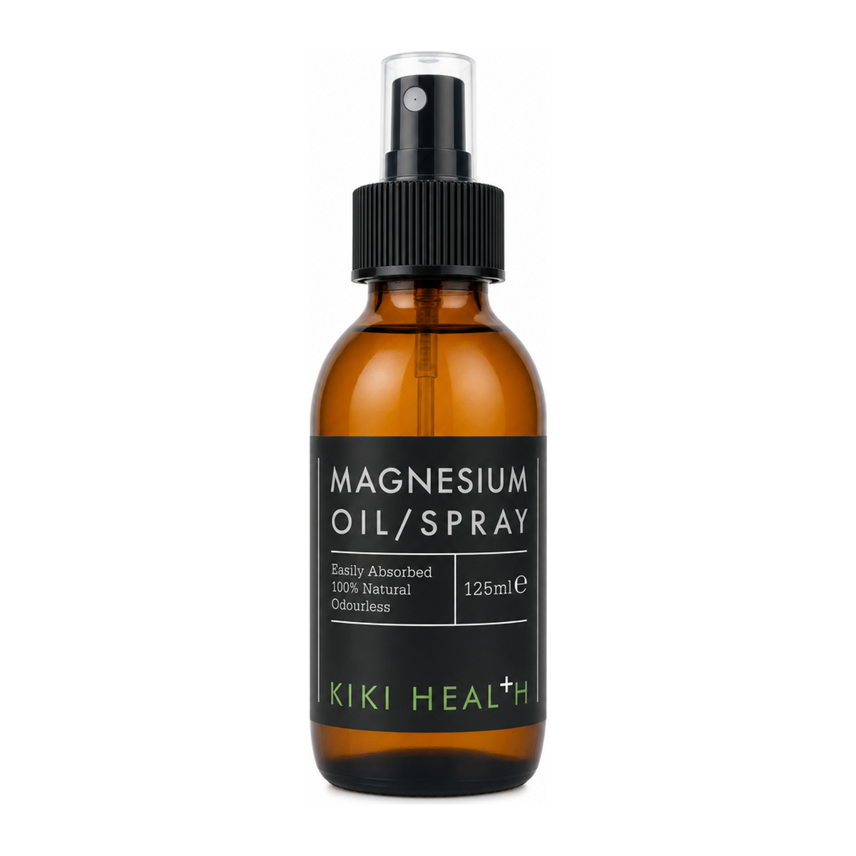 KIKI Health Magnesium Oil Spray by KIKI Health Natural Remedies — front view showing product label and branding, studio product photo on white background