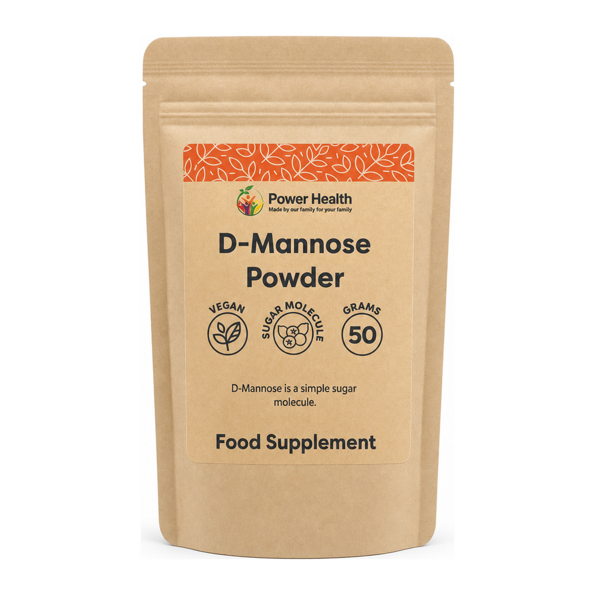 Power Health D-Mannose Powder by Power Health Natural Remedies — front view showing product label and branding, studio product photo on white background