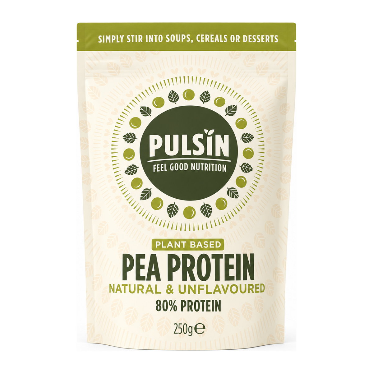 Pulsin Pea Protein Isolate Powder Unsweetened by Pulsin Natural Remedies — front view showing product label and branding, studio product photo on white background