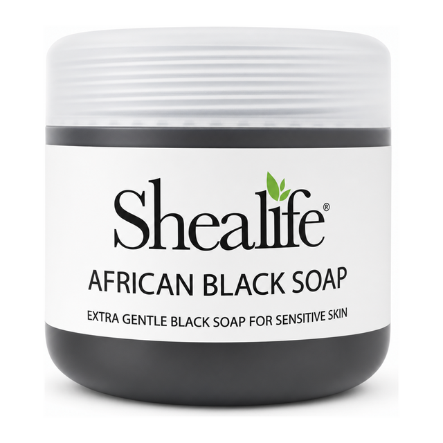 Shealife Black Soap by Shealife Natural Beauty — front view showing product label and branding, studio product photo on white background