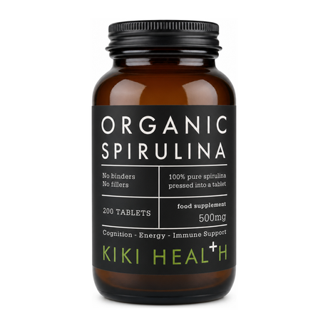 KIKI Health Organic Spirulina by KIKI Health Vitamin & Mineral Supplements — front view showing product label and branding, studio product photo on white background