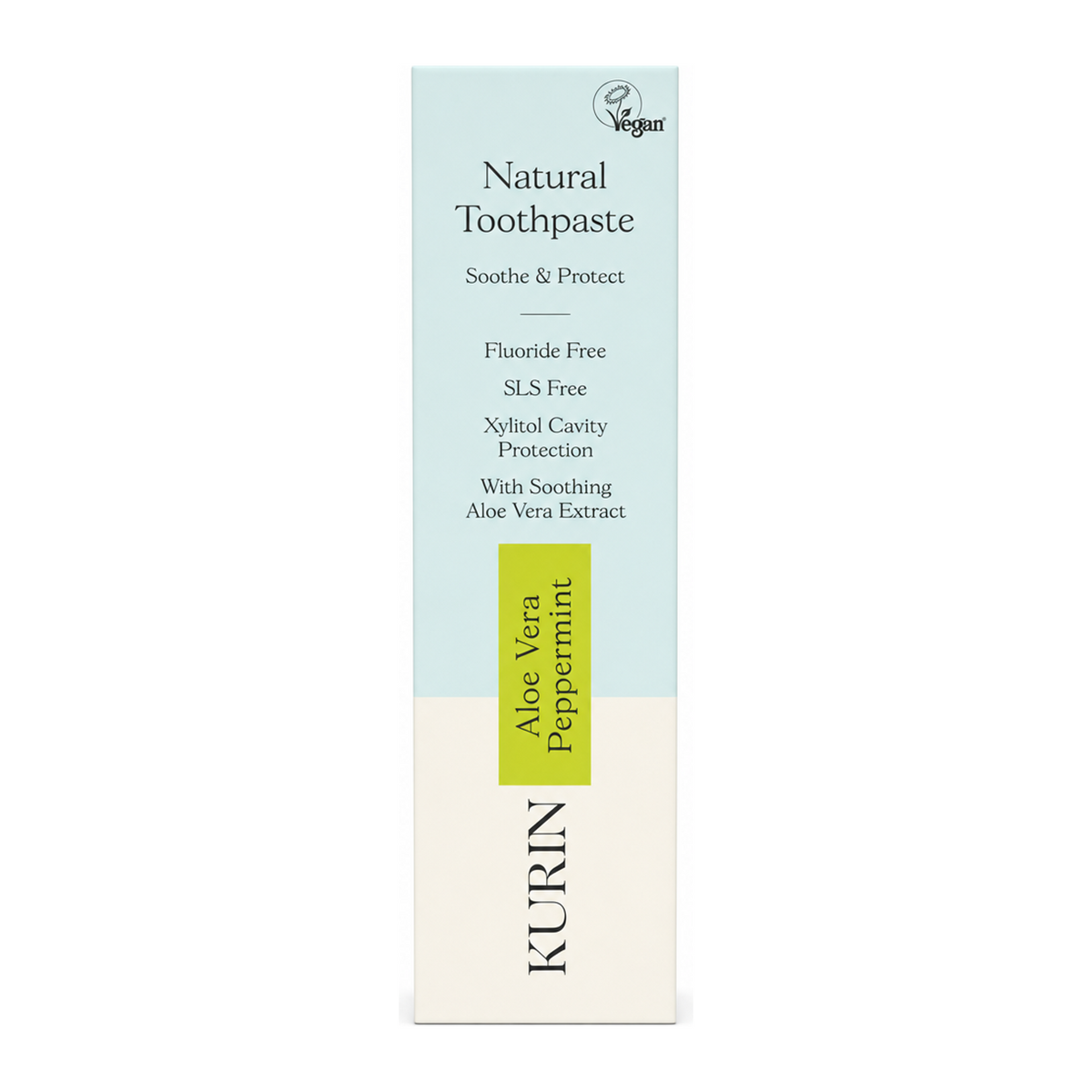 Kurin Fluoride Free Natural Aloe Vera Toothpaste - Peppermint by Kurin Natural Beauty — front view showing product label and branding, studio product photo on white background