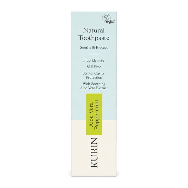 Kurin Fluoride Free Natural Aloe Vera Toothpaste - Peppermint by Kurin Natural Beauty — front view showing product label and branding, studio product photo on white background