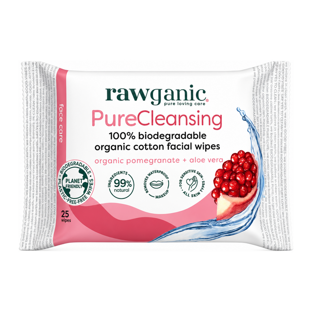 Rawganic Anti-aging Facial Wipes 25 wipes by Rawganic Natural Beauty — front view showing product label and branding, studio product photo on white background