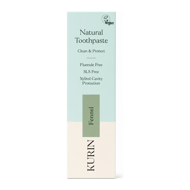 Kurin Fluoride Free Natural Toothpaste - Fennel by Kurin Natural Beauty — front view showing product label and branding, studio product photo on white background