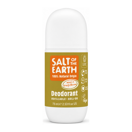 Salt Of the Earth Neroli & Orange Blossom Refillable Roll-On Deodorant by Salt of the Earth — front view showing product label and branding, studio product photo on white background